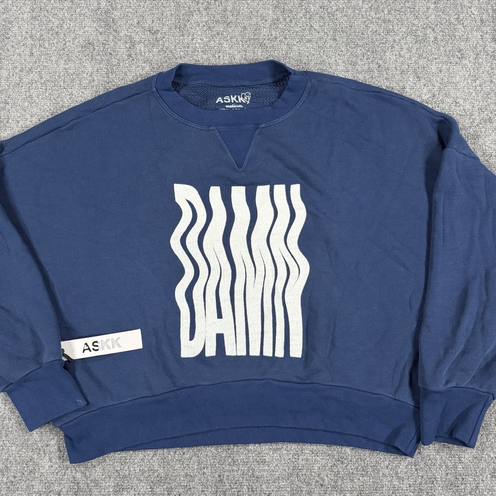 Askk NY Sweatshirt Medium Blue Damn Oversized Dolman Graphic USA NEW Read